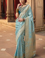 Stunning Sky Banarasi Satin Silk Saree With Energetic Blouse