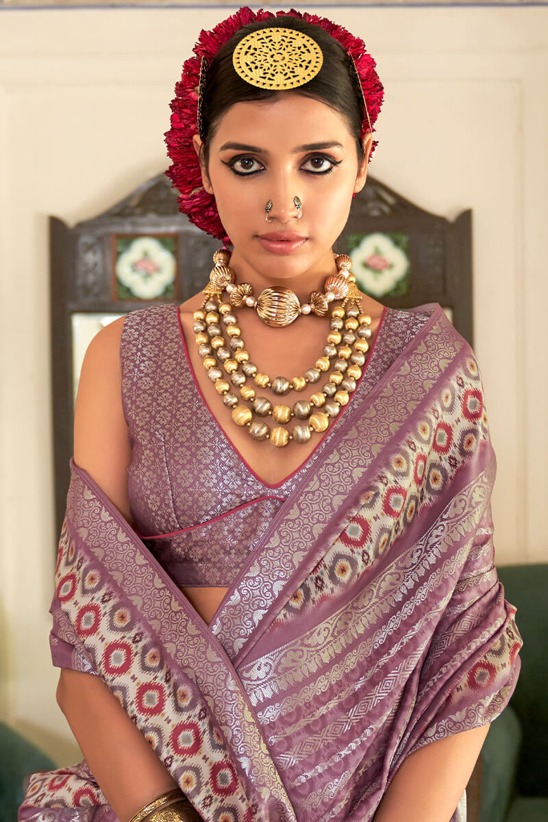 Ravishing Lavender Digital Printed Soft Silk Saree With Chatoyant Blouse Piece