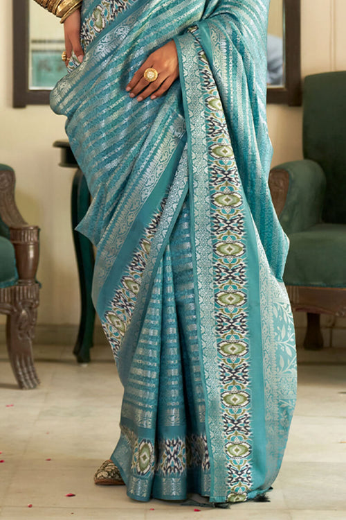 Load image into Gallery viewer, Precious Firozi Digital Printed Soft Silk Saree With Sizzling Blouse Piece
