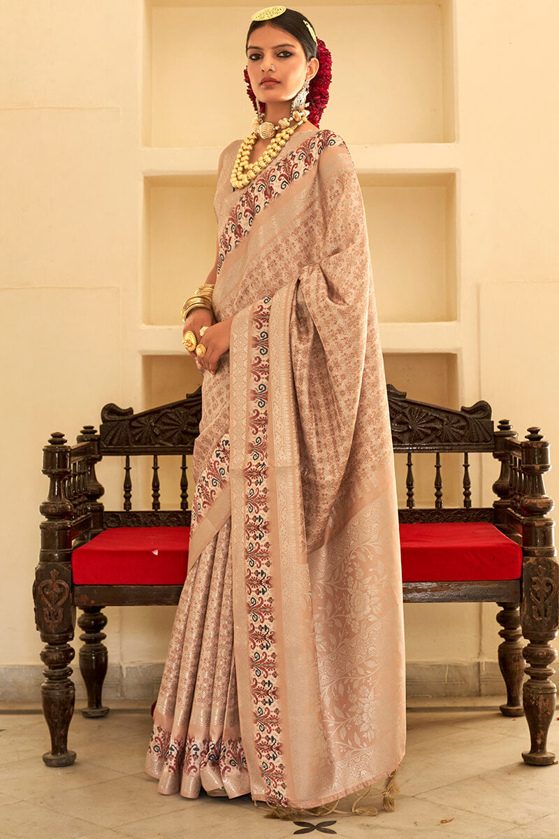 Majesty Beige Digital Printed Soft Silk Saree With Engrossing Blouse Piece