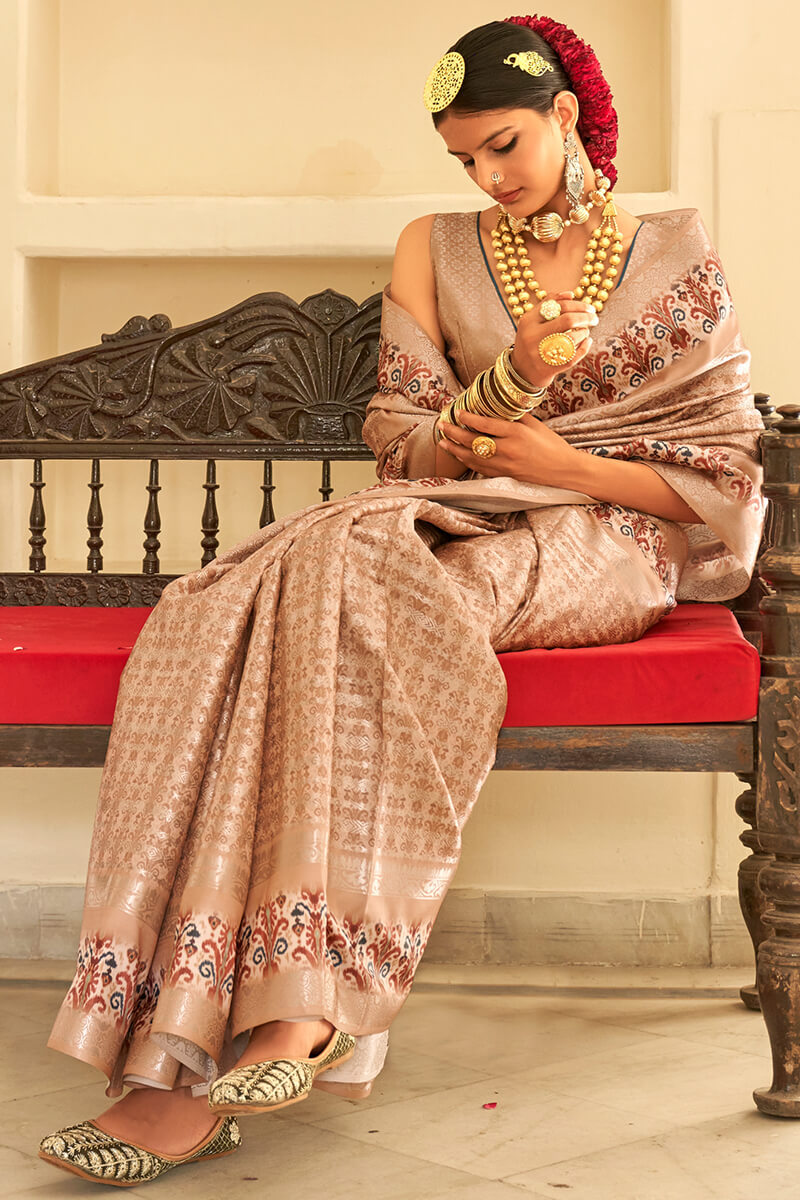 Majesty Beige Digital Printed Soft Silk Saree With Engrossing Blouse Piece