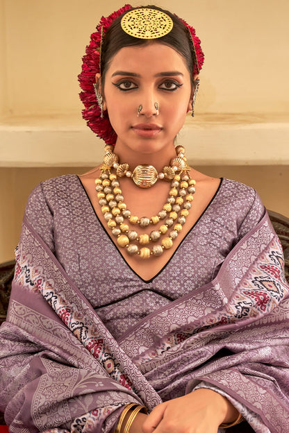 Eloquence Lavender Digital Printed Soft Silk Saree With Smashing Blouse Piece