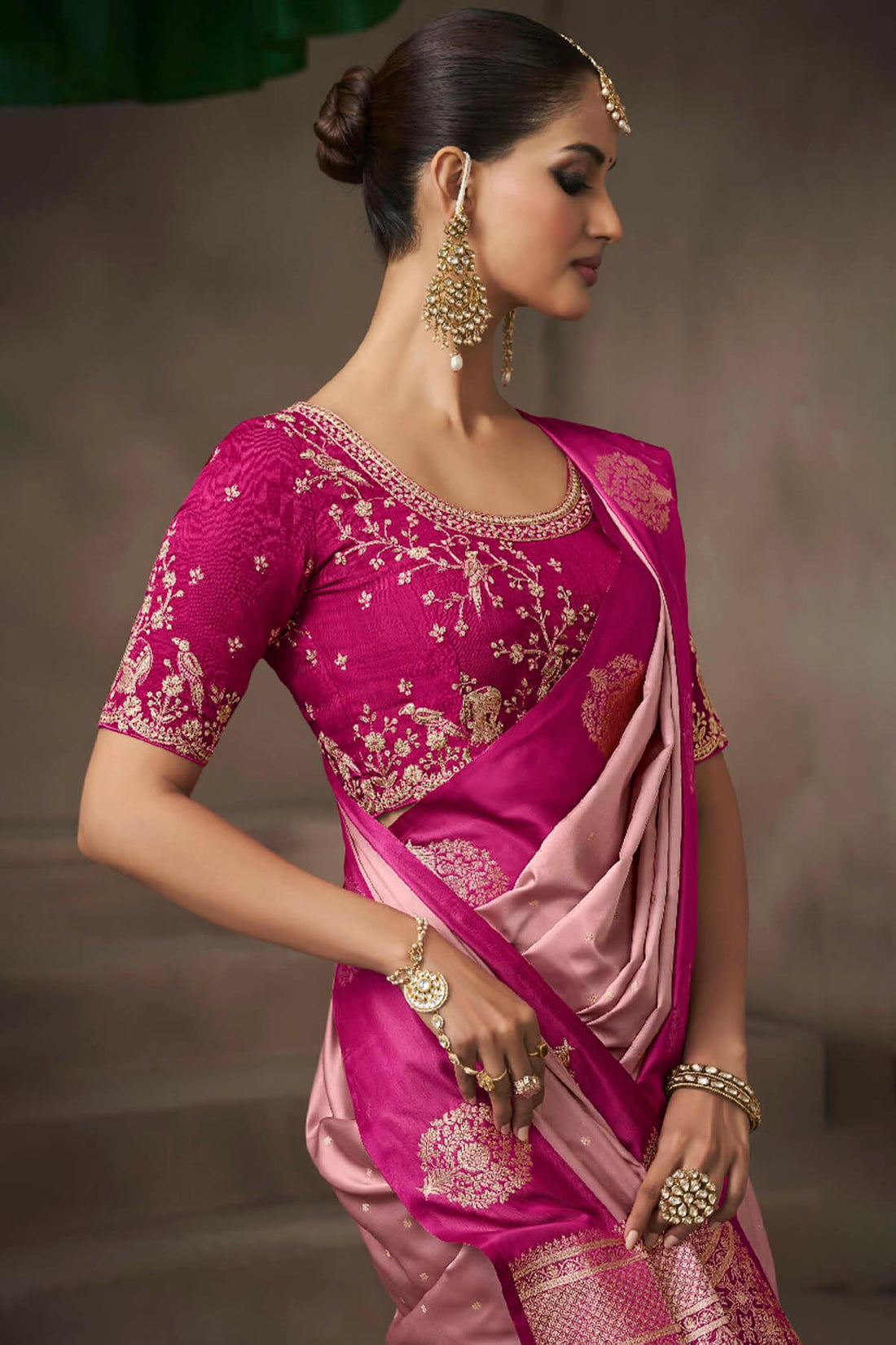 Splendiferous Baby Pink Banarasi Satin Silk Saree With Prodigal Blouse