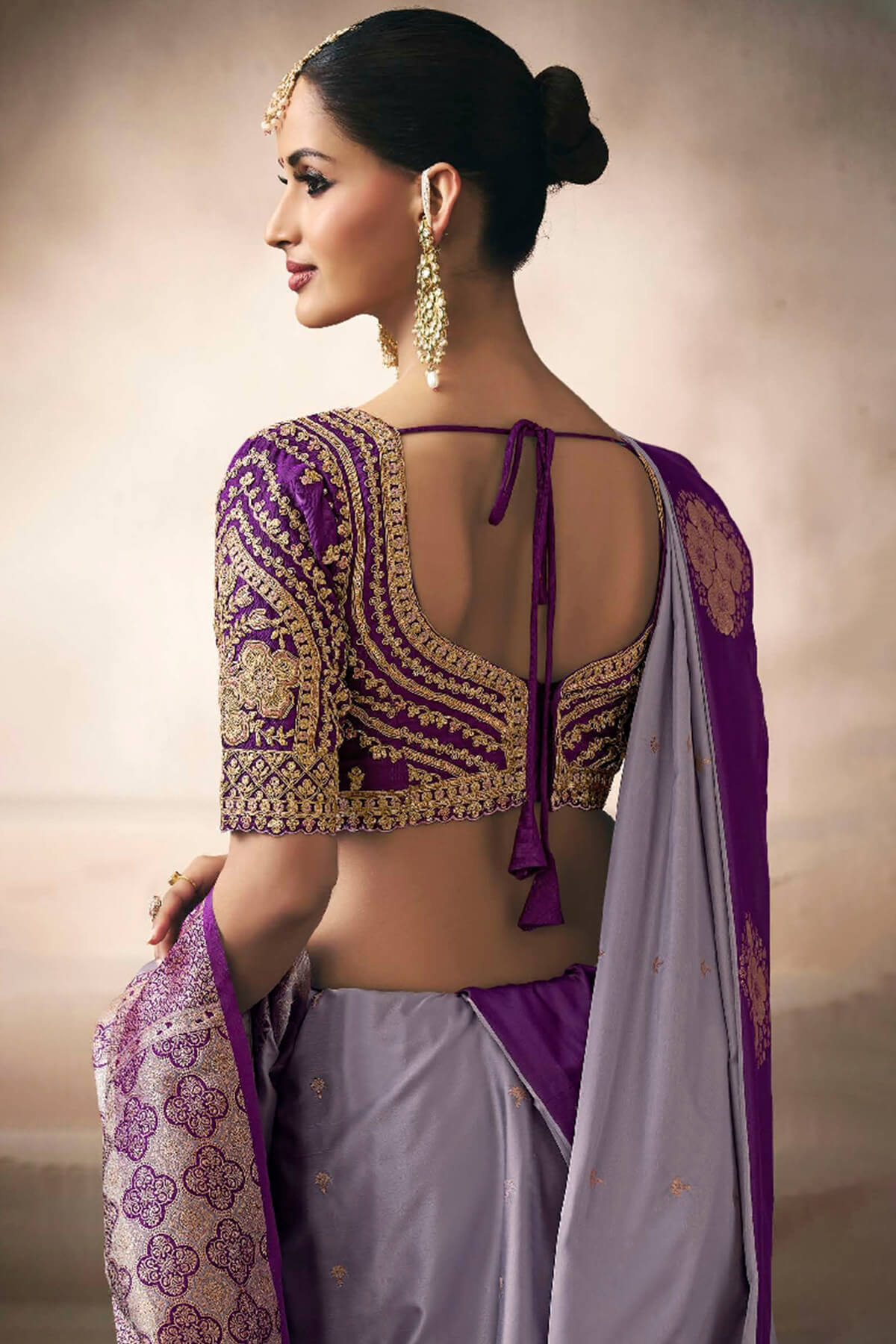 Desuetude Lavender Banarasi Satin Silk Saree With Breathtaking Blouse