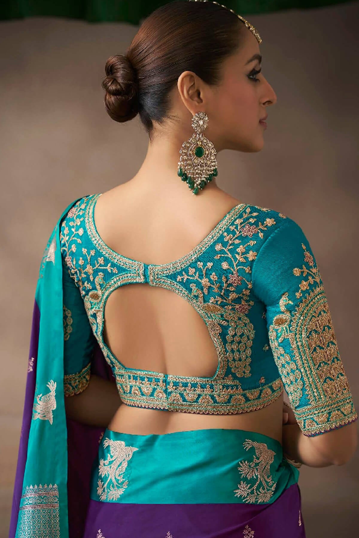 Exceptional Purple Banarasi Satin Silk Saree With Elision Blouse