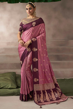 Ineffable Pink Banarasi Satin Silk Saree With Vibrant Blouse