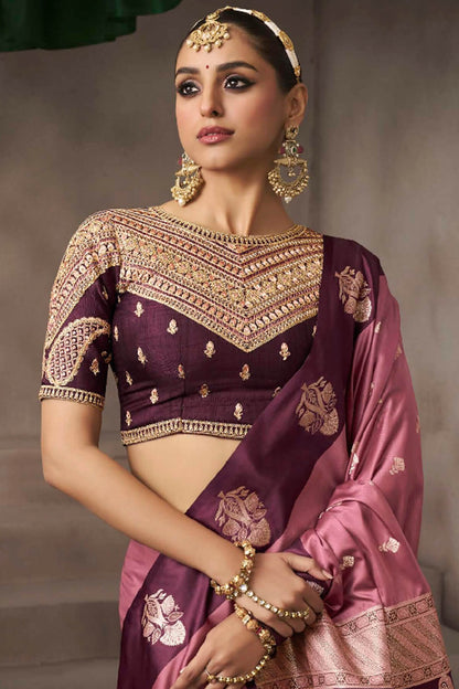 Ineffable Pink Banarasi Satin Silk Saree With Vibrant Blouse