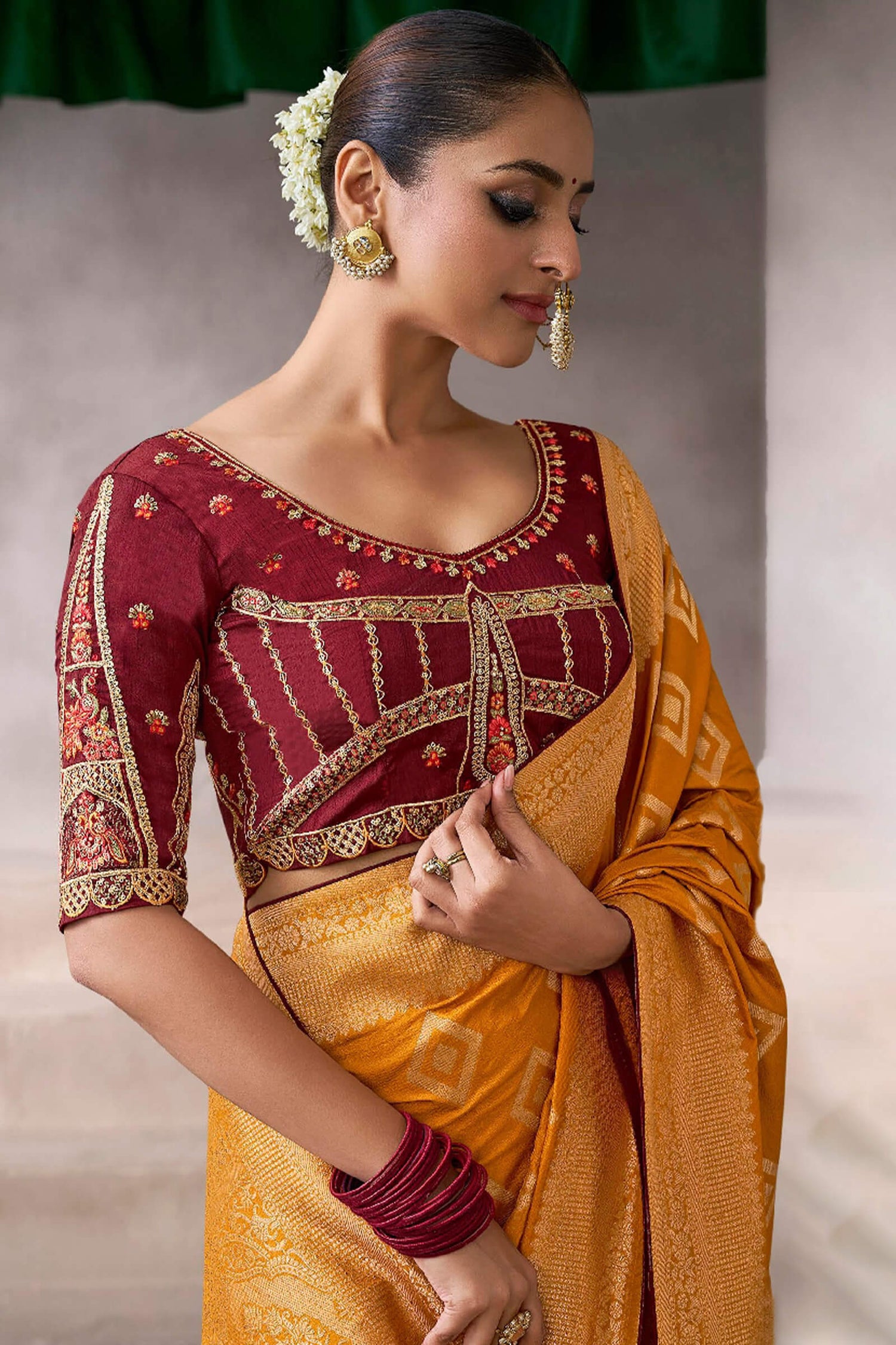 Ebullience Mustard Banarasi Satin Silk Saree With Murmurous Blouse