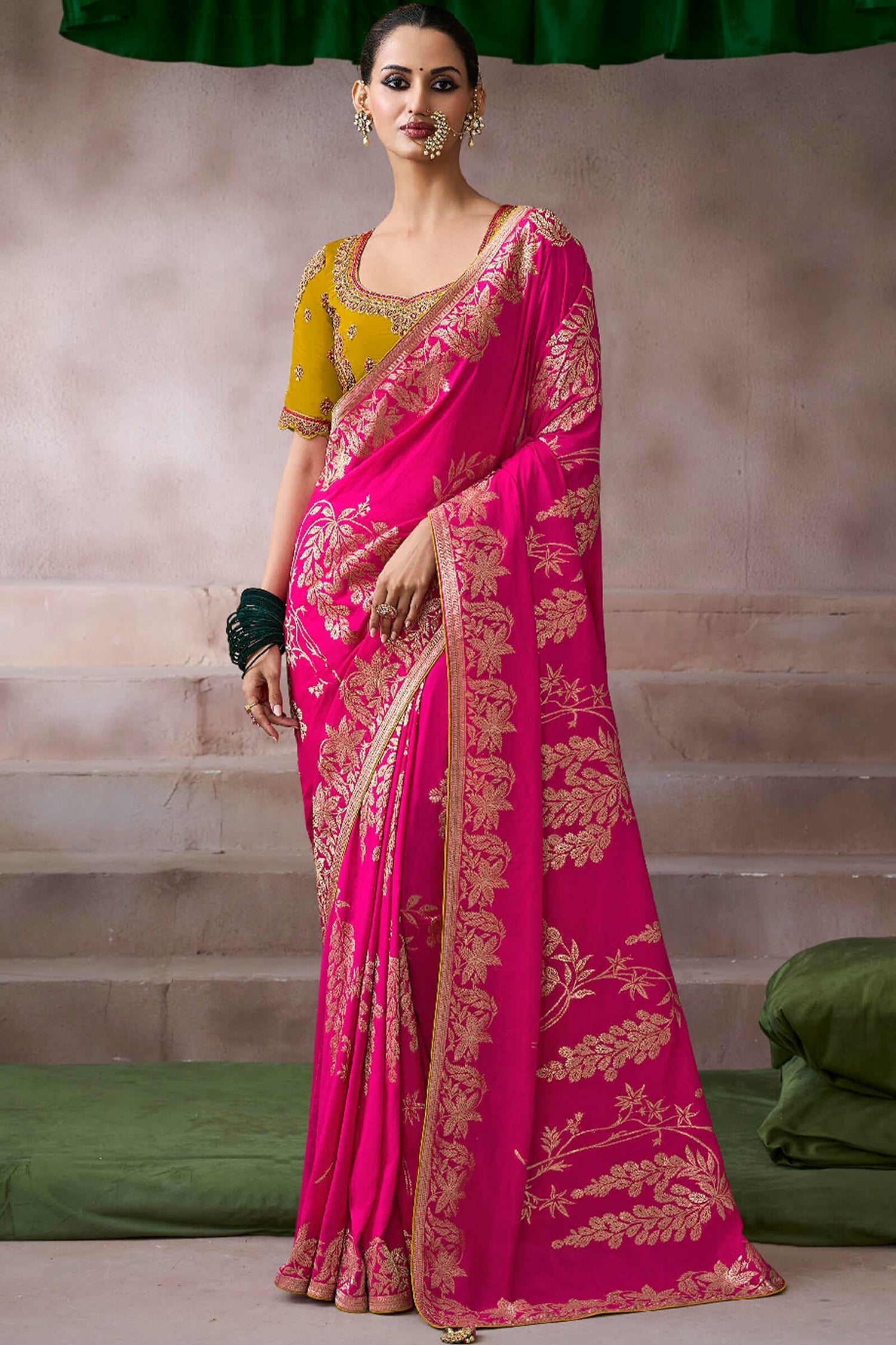 Demanding Dark Pink Banarasi Satin Silk Saree With Aplomb Blouse