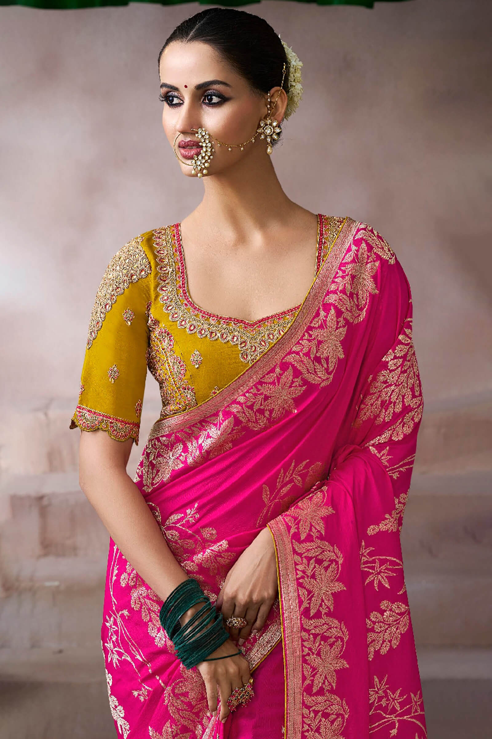 Demanding Dark Pink Banarasi Satin Silk Saree With Aplomb Blouse