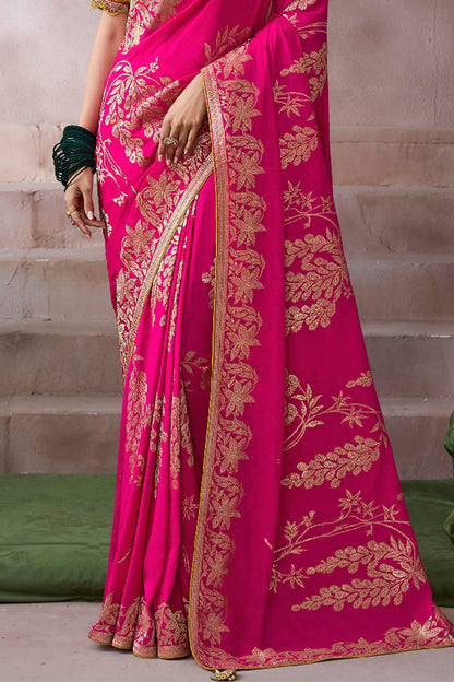 Demanding Dark Pink Banarasi Satin Silk Saree With Aplomb Blouse