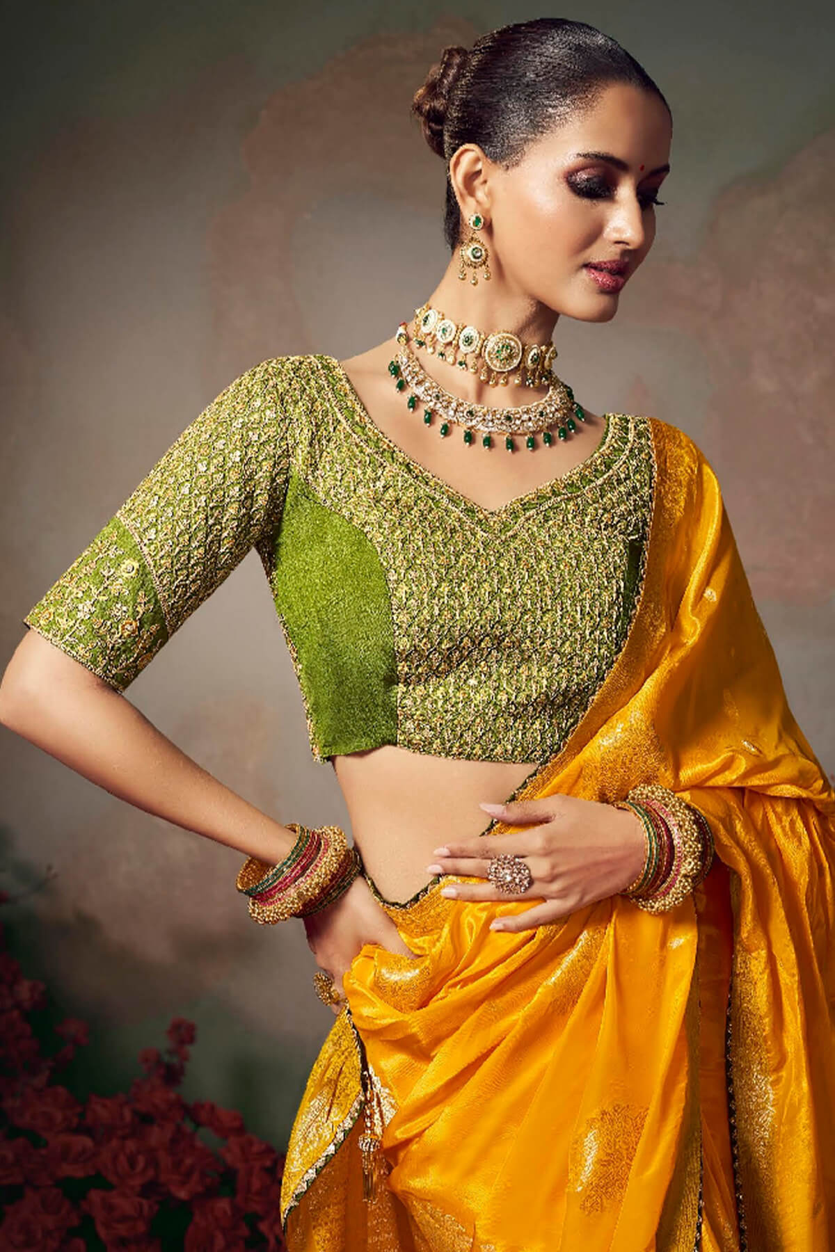 Staggering Yellow Banarasi Silk Saree With Embroidery Blouse Piece