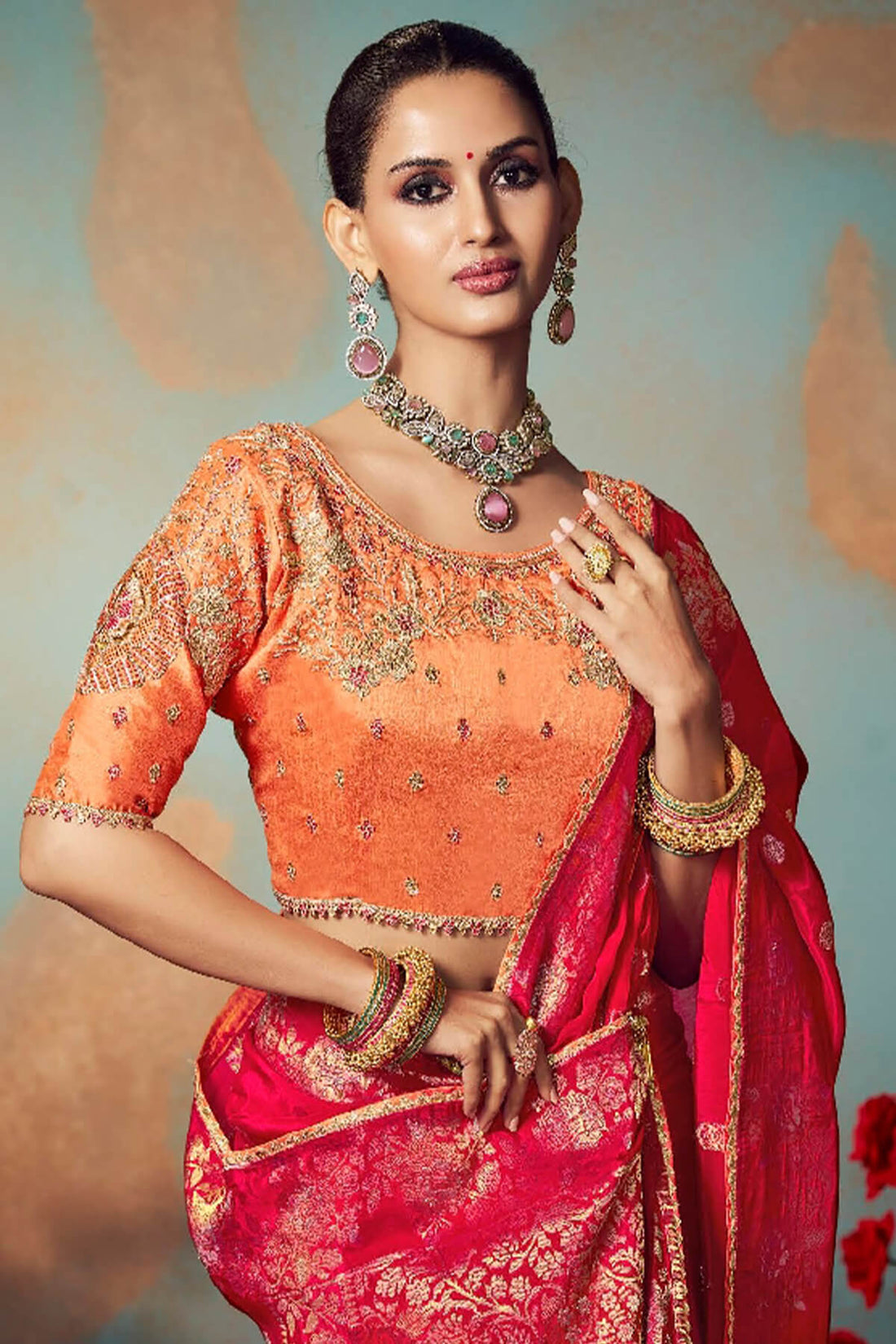 Breathtaking Red Banarasi Silk Saree With Embroidery Blouse Piece