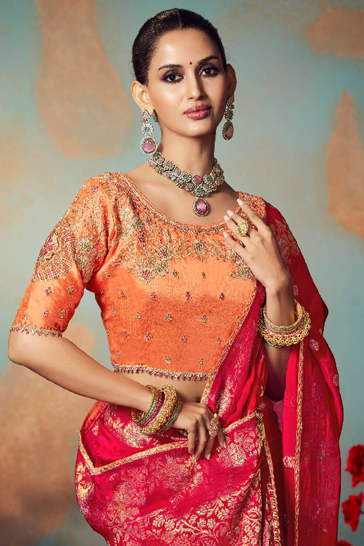 Breathtaking Red Banarasi Silk Saree With Embroidery Blouse Piece