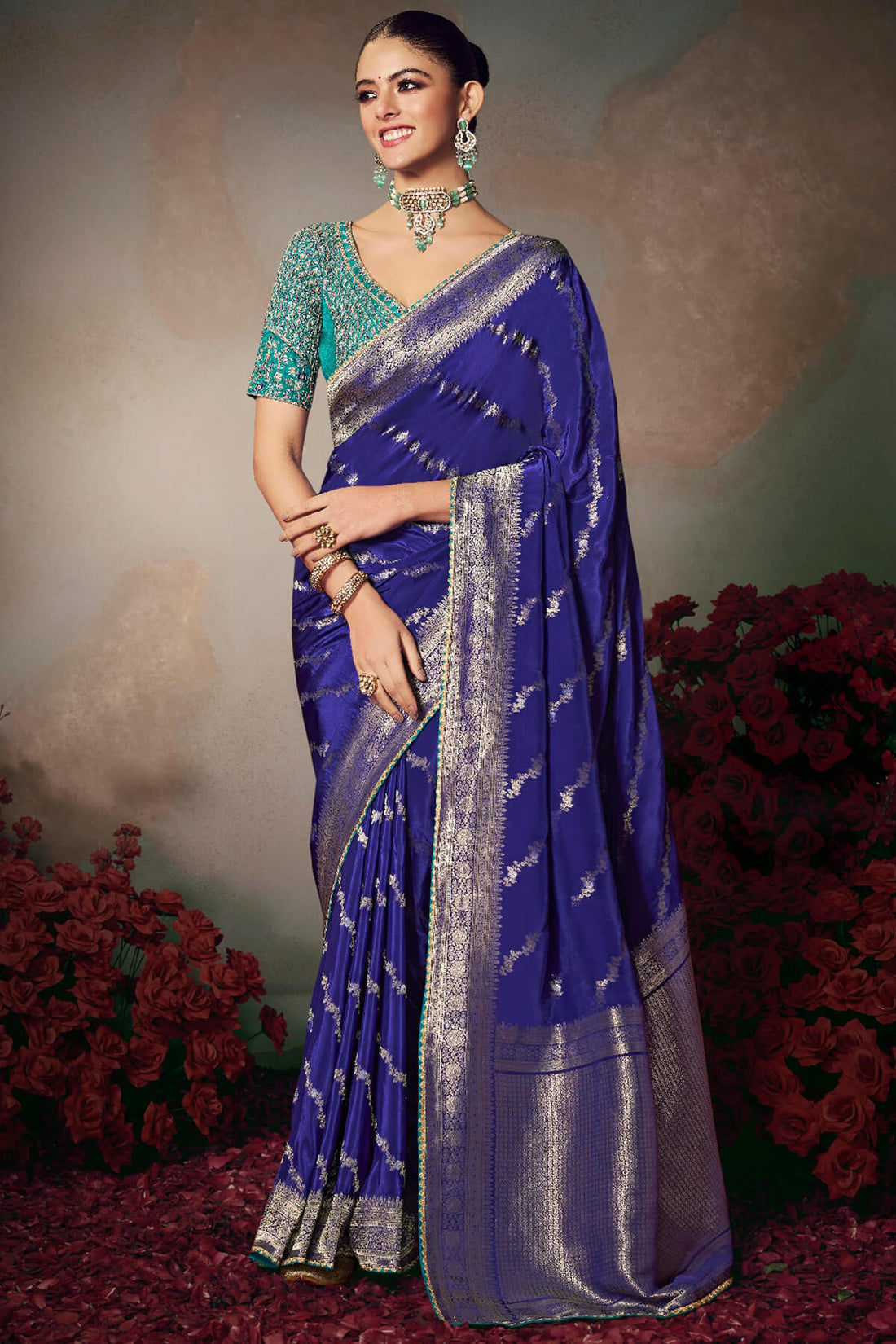 Jubilant Royal Blue Banarasi Silk Saree With Embroidery Blouse Piece