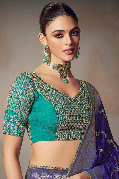 Jubilant Royal Blue Banarasi Silk Saree With Embroidery Blouse Piece