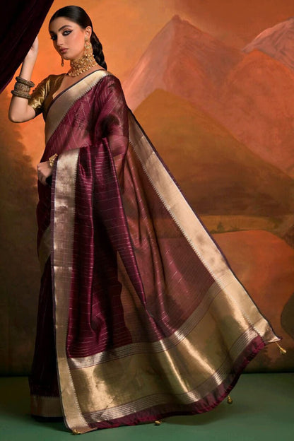 Quixotic Wine Soft Banarasi Silk Saree With Excellent Blouse Piece