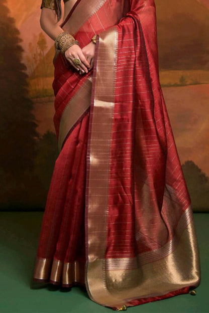 Evocative Red Soft Banarasi Silk Saree With Desirable Blouse Piece