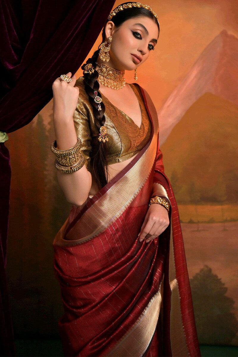 Evocative Red Soft Banarasi Silk Saree With Desirable Blouse Piece