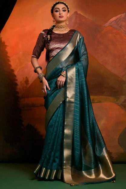 Imaginative Rama Soft Banarasi Silk Saree With Resplendent Blouse Piece