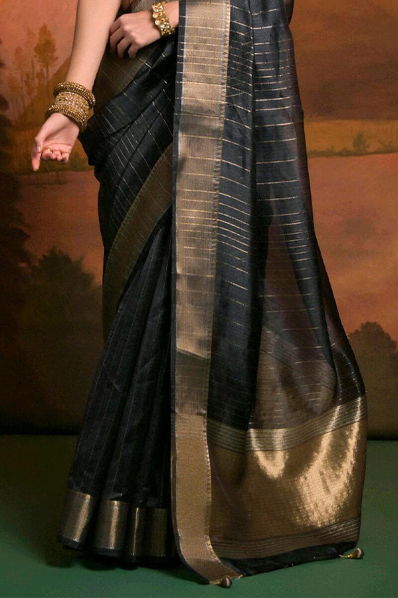 Beauteous Black Soft Banarasi Silk Saree With Gratifying Blouse Piece
