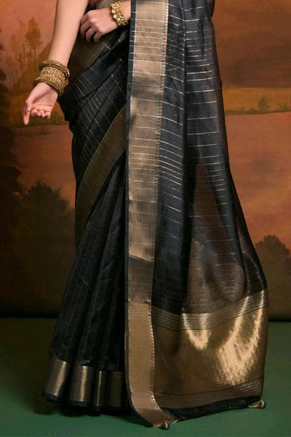 Beauteous Black Soft Banarasi Silk Saree With Gratifying Blouse Piece
