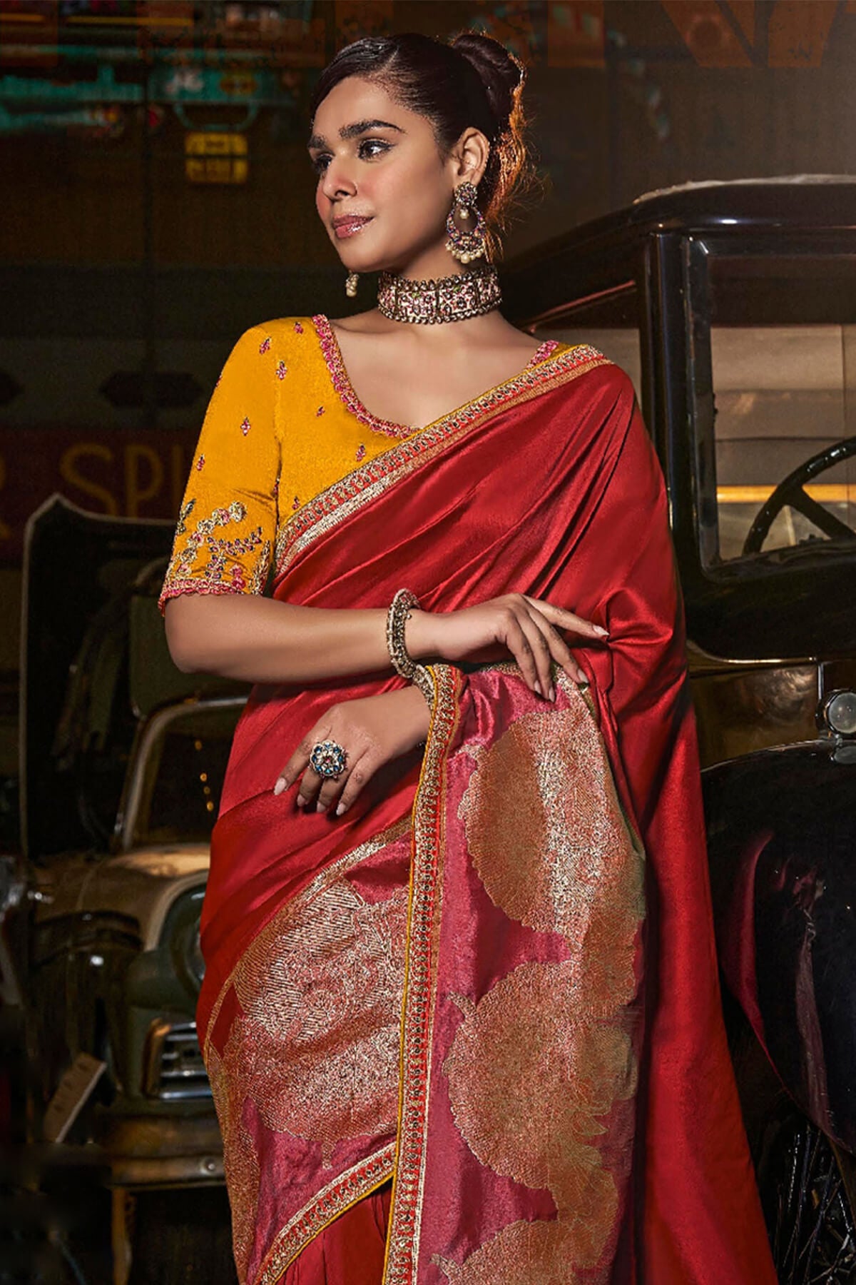 Majesty Red Banarasi Satin Silk Saree With Incomparable Blouse