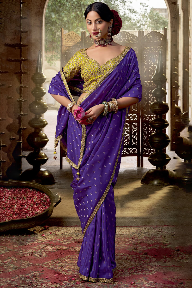 Incredible Violet Pure Viscose Crape Silk Saree With Petrichor Blouse Piece
