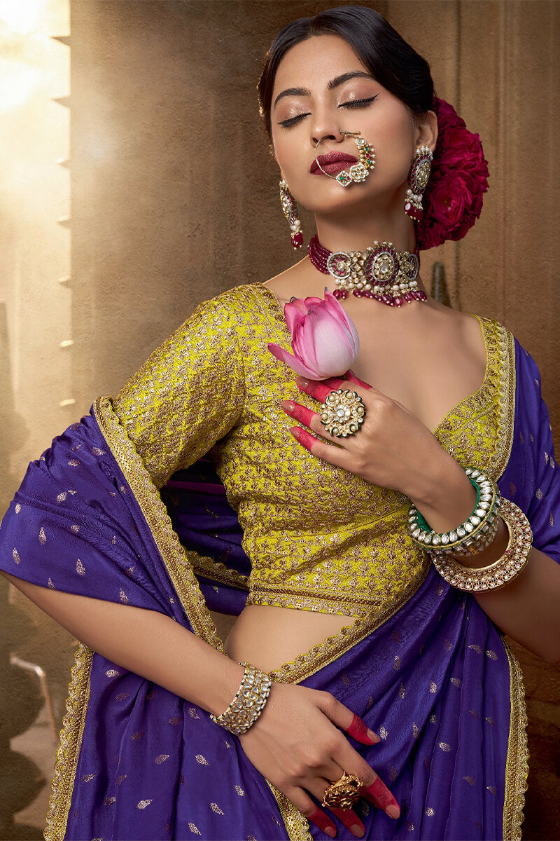 Incredible Violet Pure Viscose Crape Silk Saree With Petrichor Blouse Piece