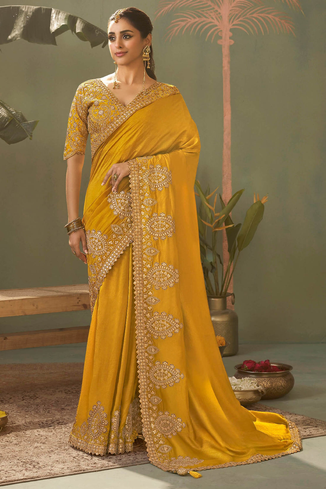 Seraphic Yellow Soft Silk Embroidery Work Saree With Dazzling Blouse Piece