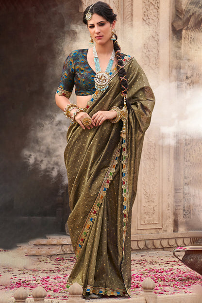 Mesmerising Brown Pure Tissue Banarasi Silk Saree With Deserving Blouse Piece