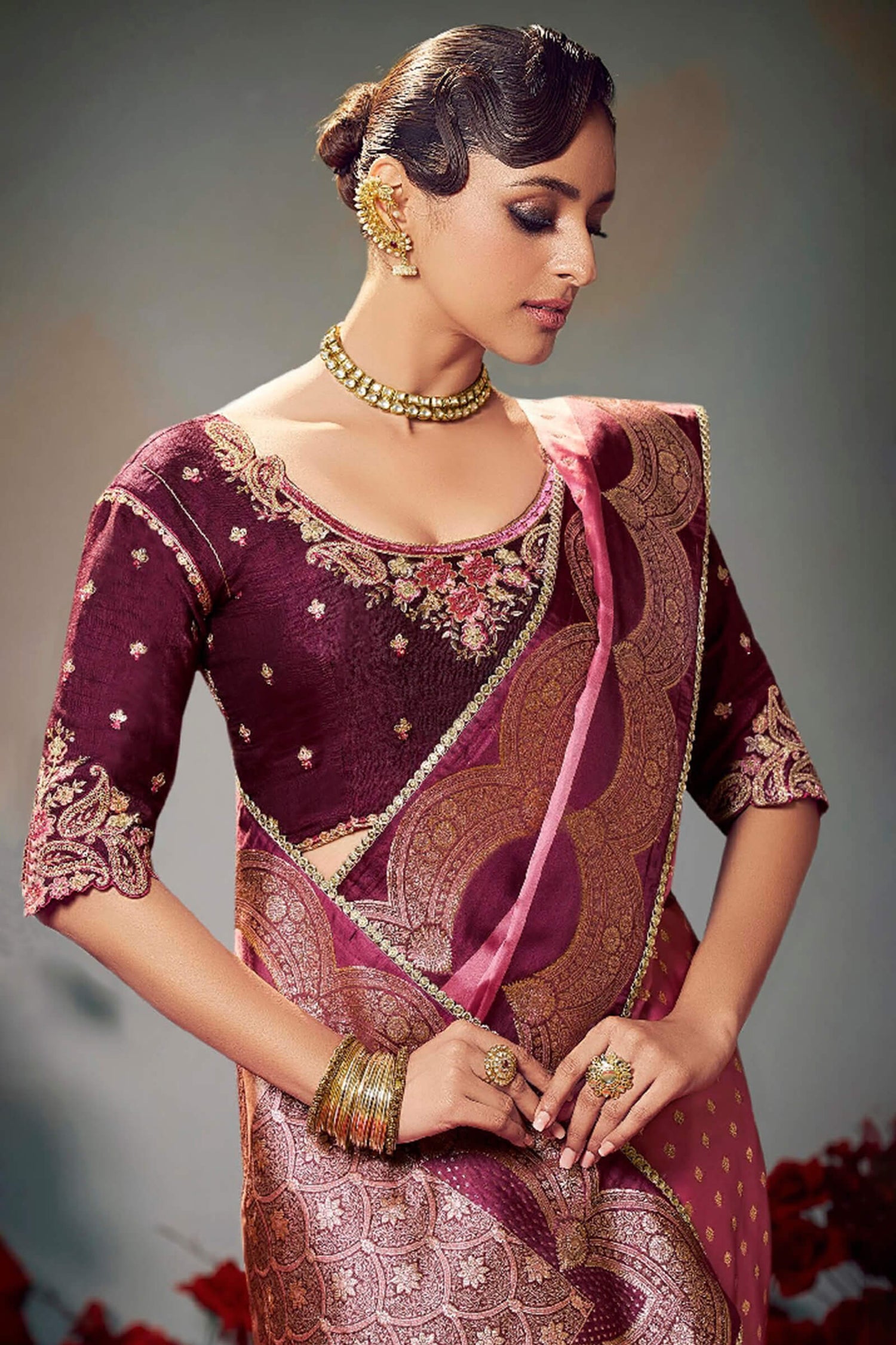 Staring Pink Banarasi Satin Silk Saree With Intricate Blouse Piece