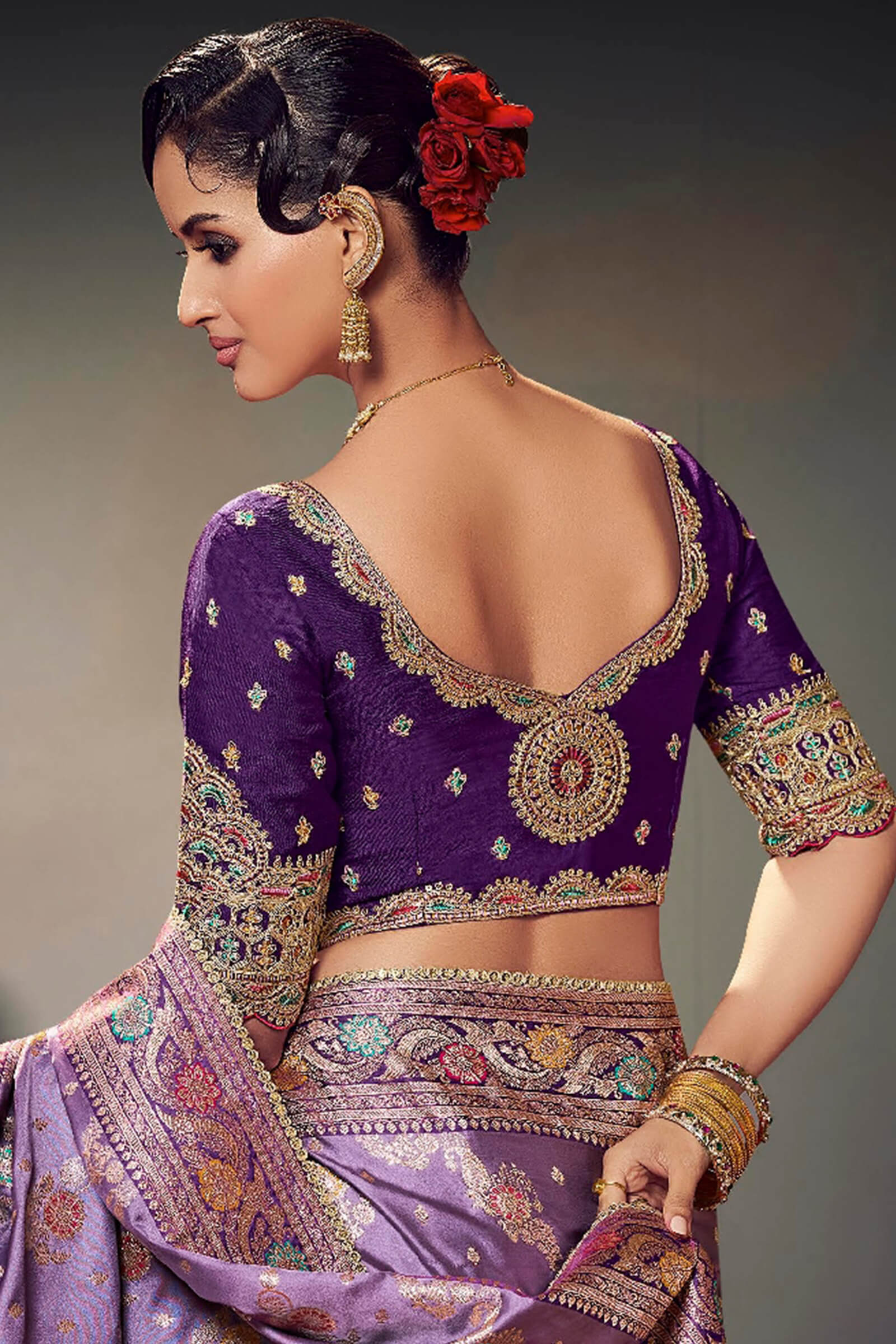 Unequalled Lavender Banarasi Satin Silk Saree With Admirable Blouse Piece