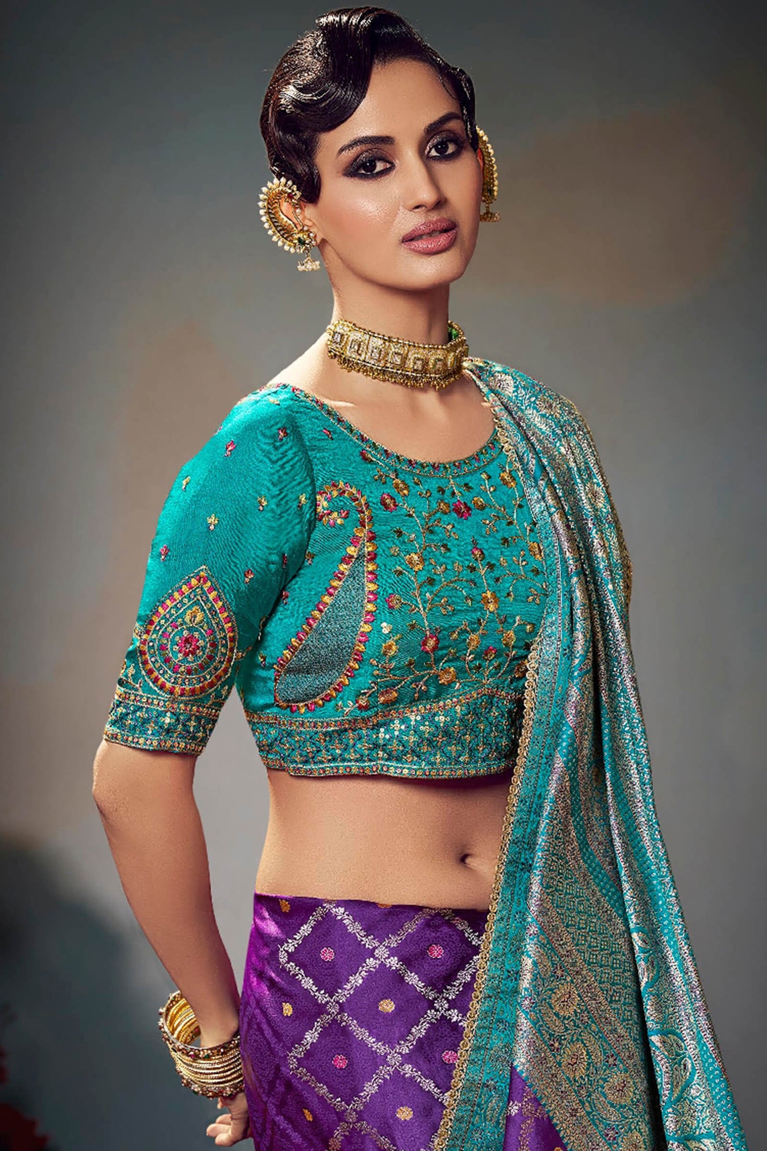 Sophisticated Purple Banarasi Satin Silk Saree With Designer Blouse Piece