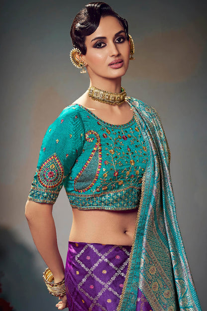 Sophisticated Purple Banarasi Satin Silk Saree With Designer Blouse Piece