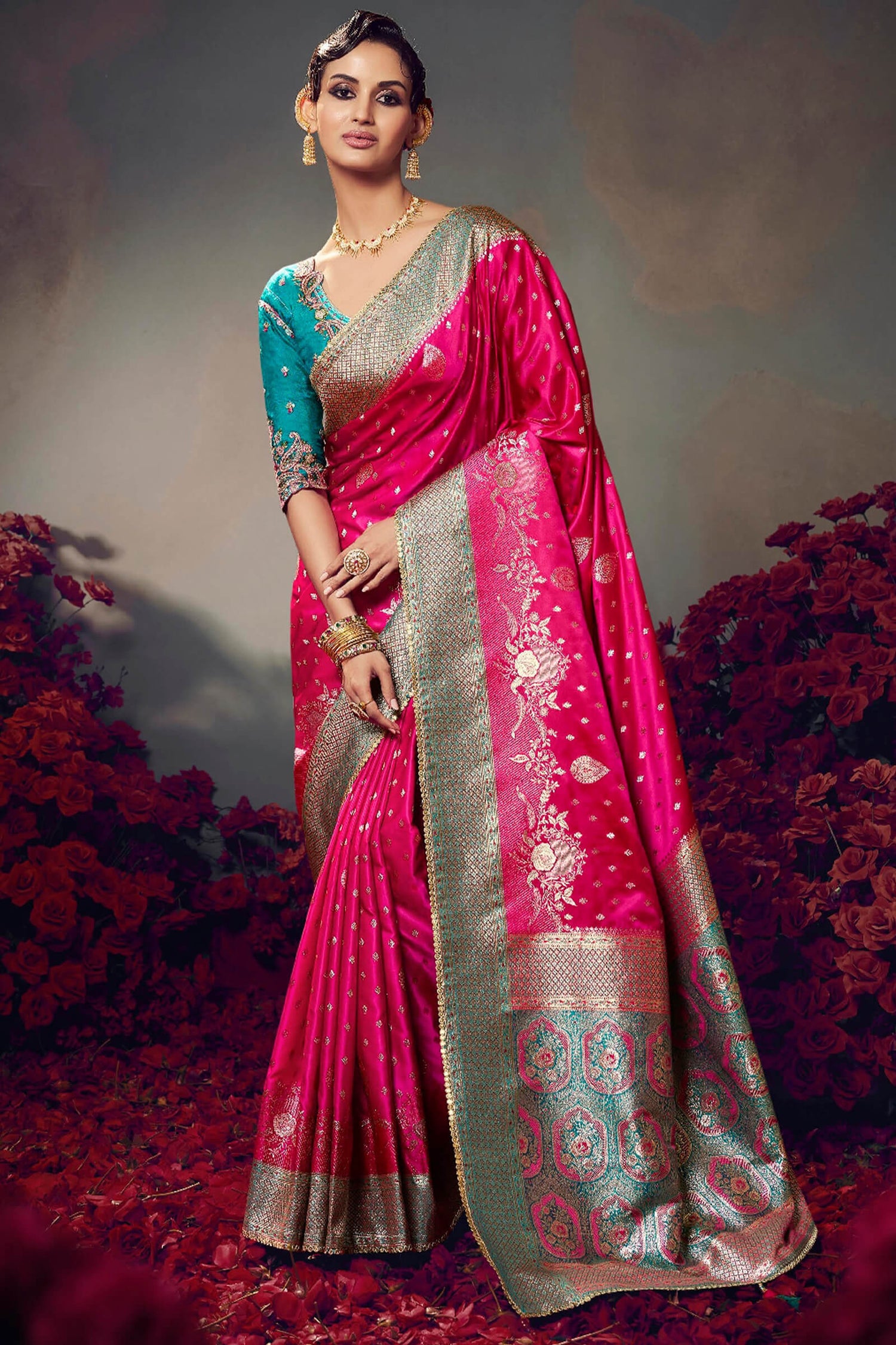 Pretty Dark Pink Banarasi Satin Silk Saree With Cynosure Blouse Piece