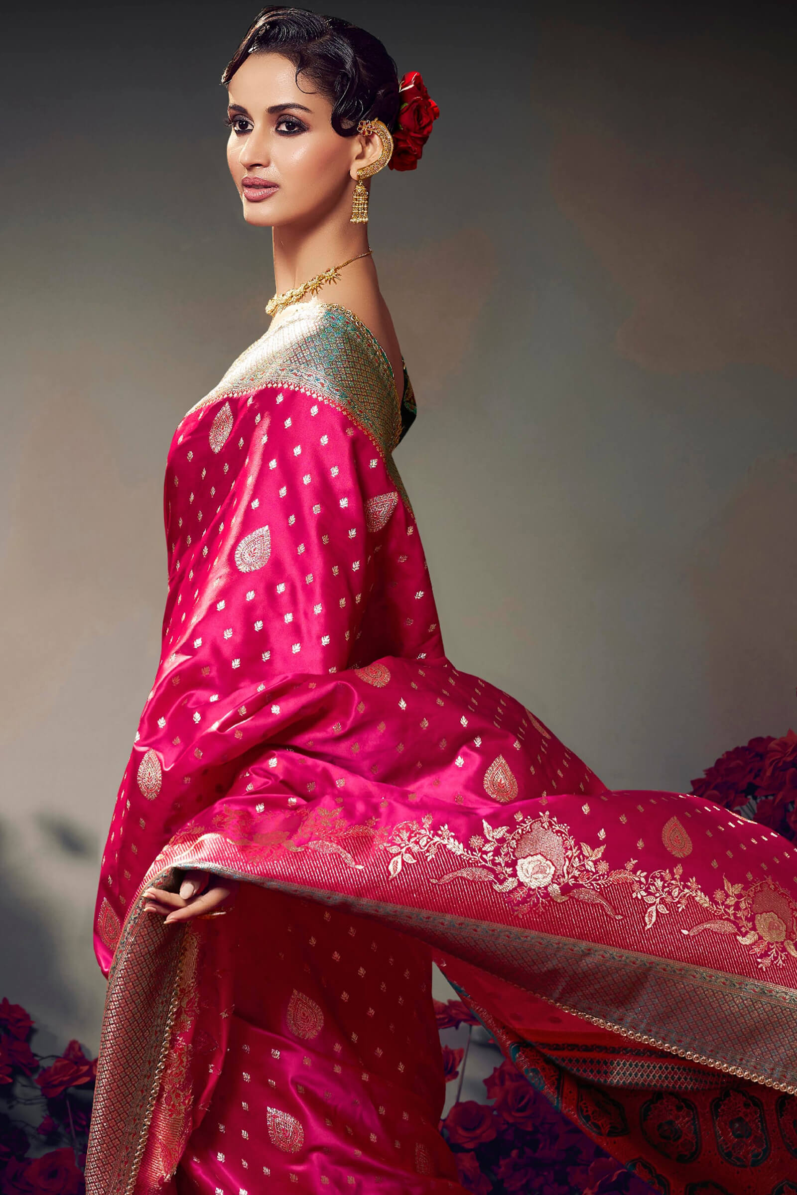 Pretty Dark Pink Banarasi Satin Silk Saree With Cynosure Blouse Piece