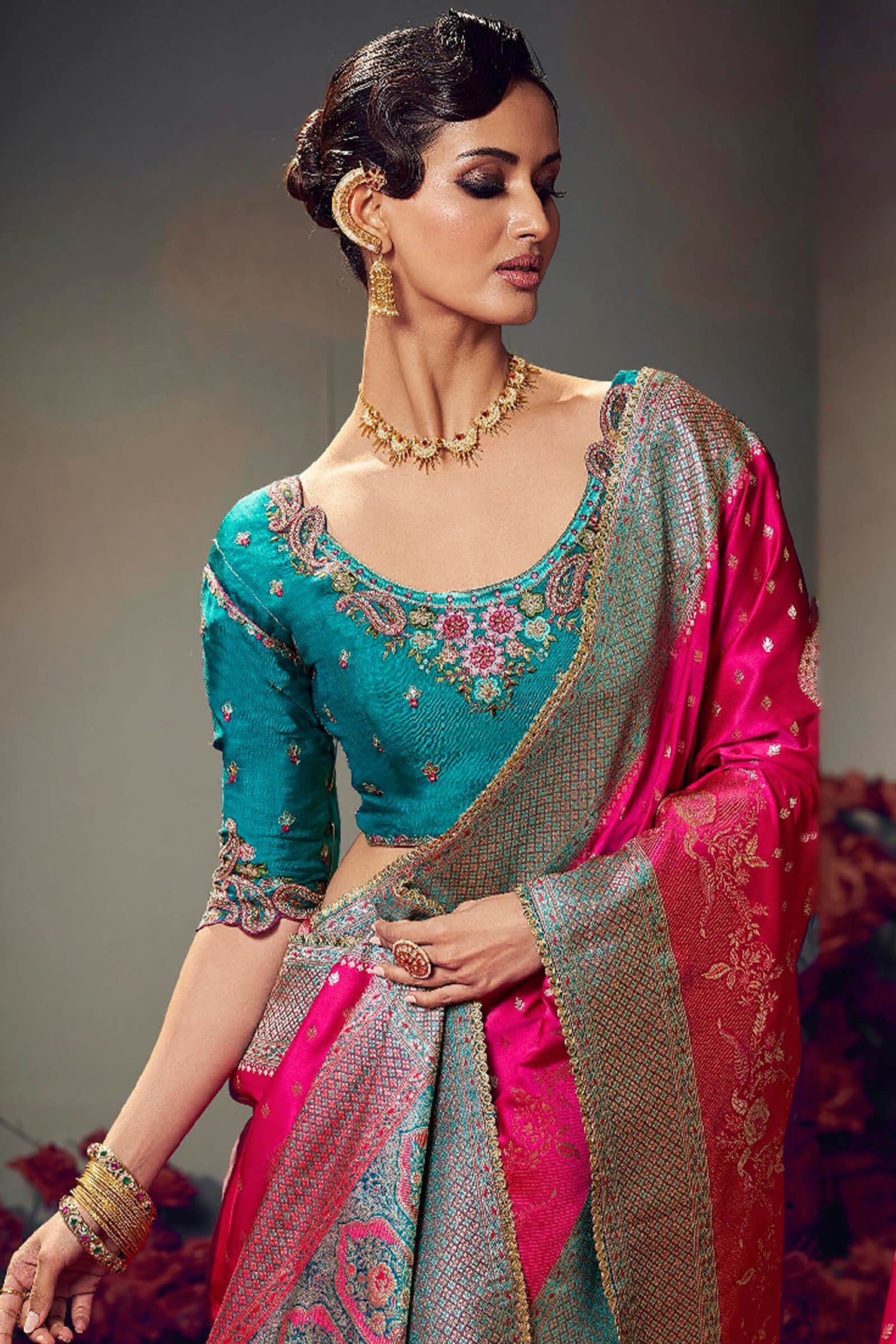 Pretty Dark Pink Banarasi Satin Silk Saree With Cynosure Blouse Piece