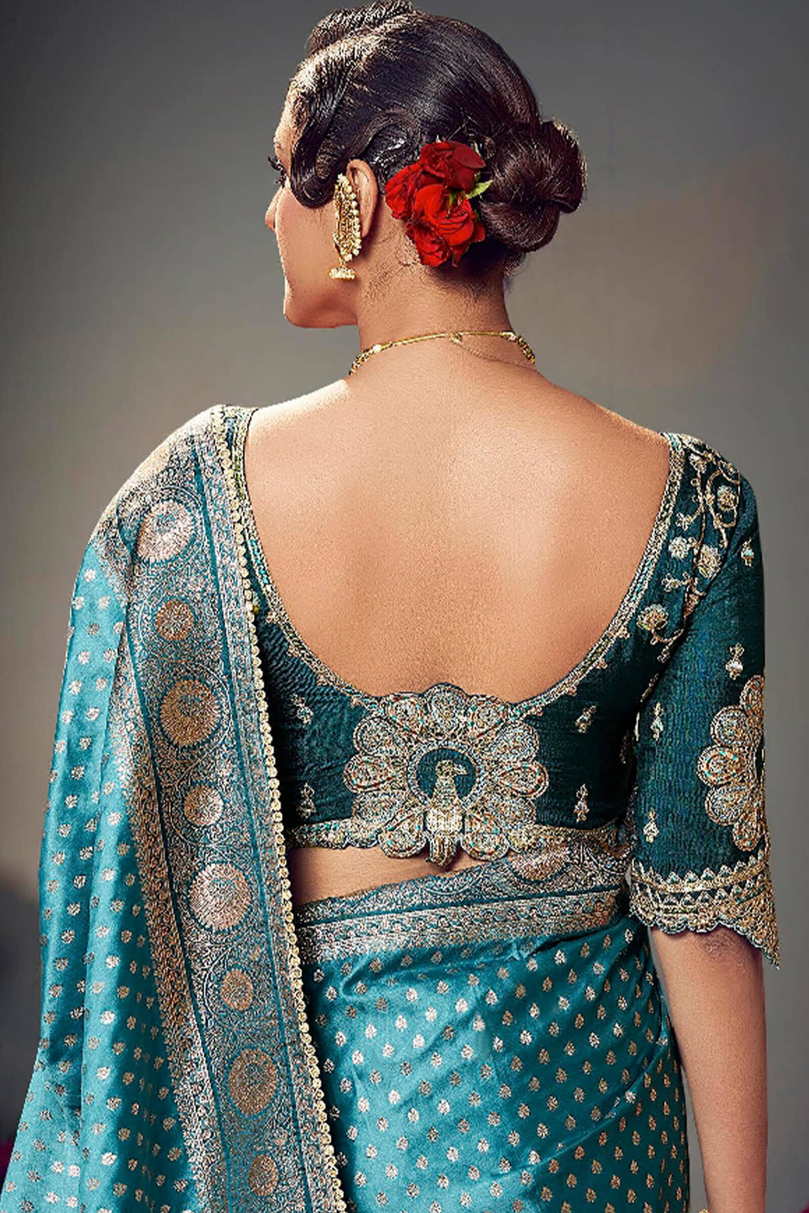 Engaging Rama Banarasi Satin Silk Saree With Smart Blouse Piece