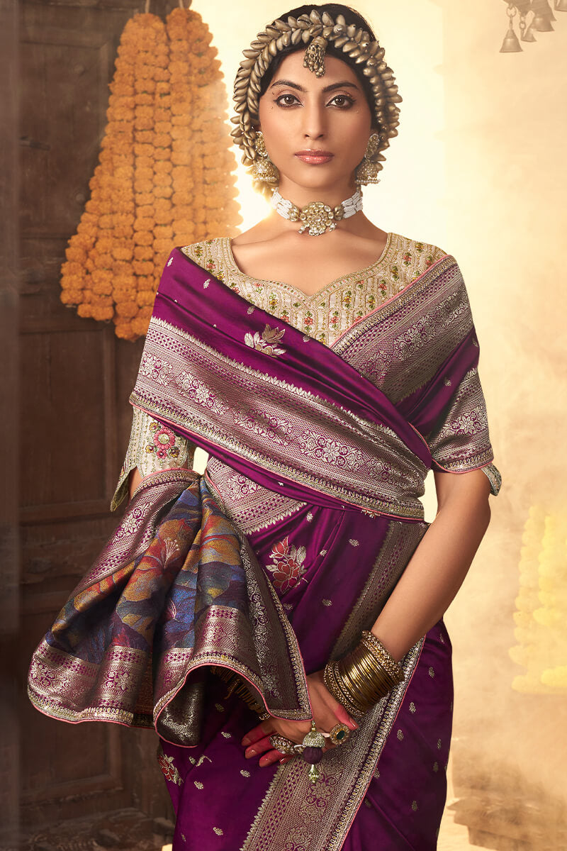 Resplendent Purple Pure Viscose Dola Silk Saree With Nectarous Blouse Piece