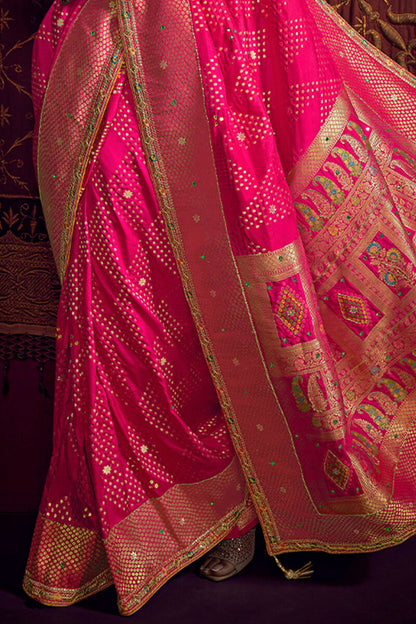 Murmurous Dark Pink Pure Viscose Dola Silk Saree With Fancifull Blouse Piece