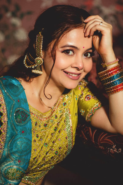 Devoleena Bhattacharjee In Firozi Pure Viscose Dola Silk Saree