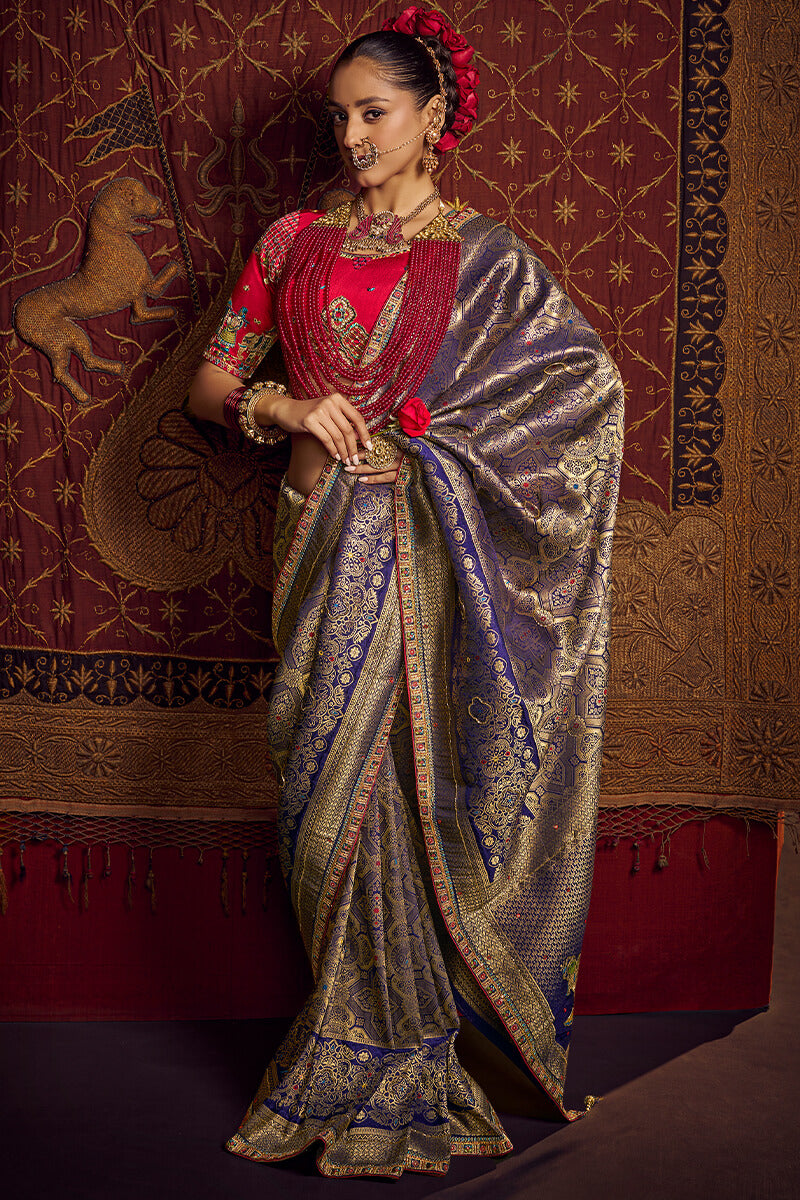 Scrupulous Blue Pure Viscose Dola Silk Saree With Resplendent Blouse Piece