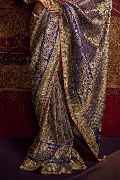 Scrupulous Blue Pure Viscose Dola Silk Saree With Resplendent Blouse Piece