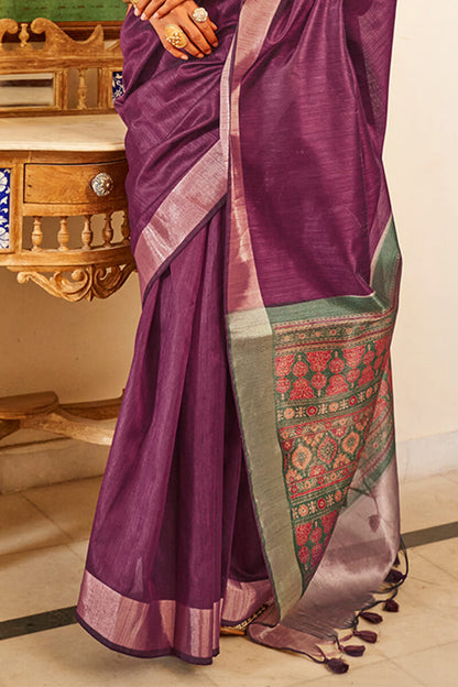 Supernal Purple Cotton Silk Saree With Dulcet Blouse Piece