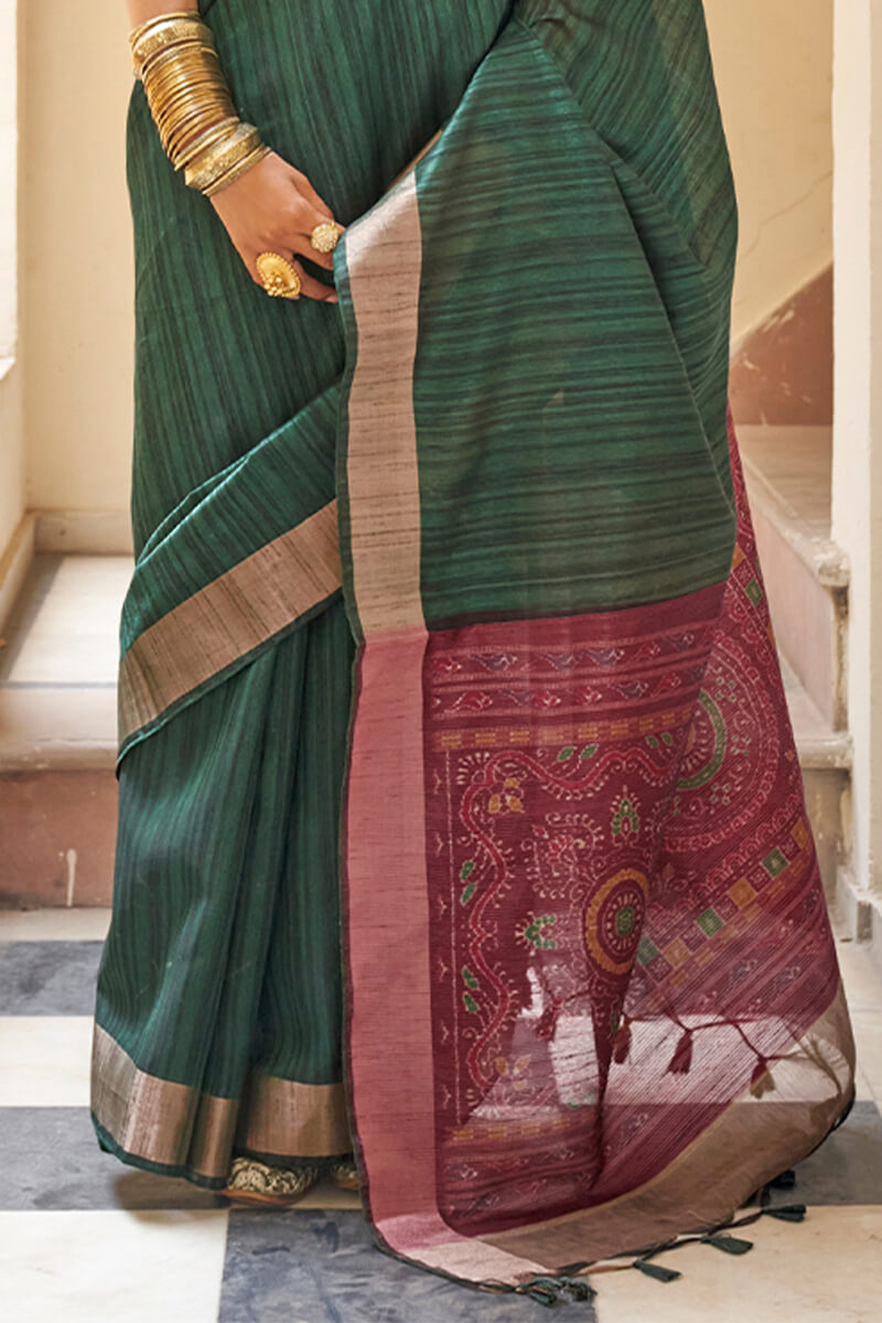 Opulent Dark Green Cotton Silk Saree With Enamoring Blouse Piece