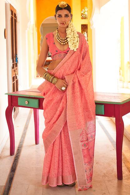 Flameboyant Pink Cotton Silk Saree With Mesmerising Blouse Piece