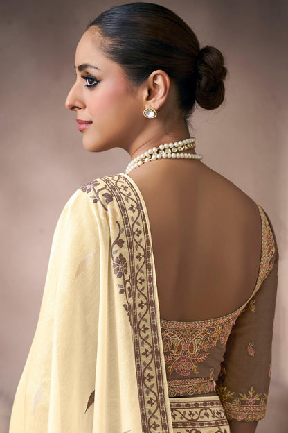 Woebegone Beige Viscose Cotton Silk Saree With Captivating Blouse Piece