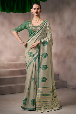 Bucolic Green Viscose Cotton Silk Saree With Energetic Blouse Piece