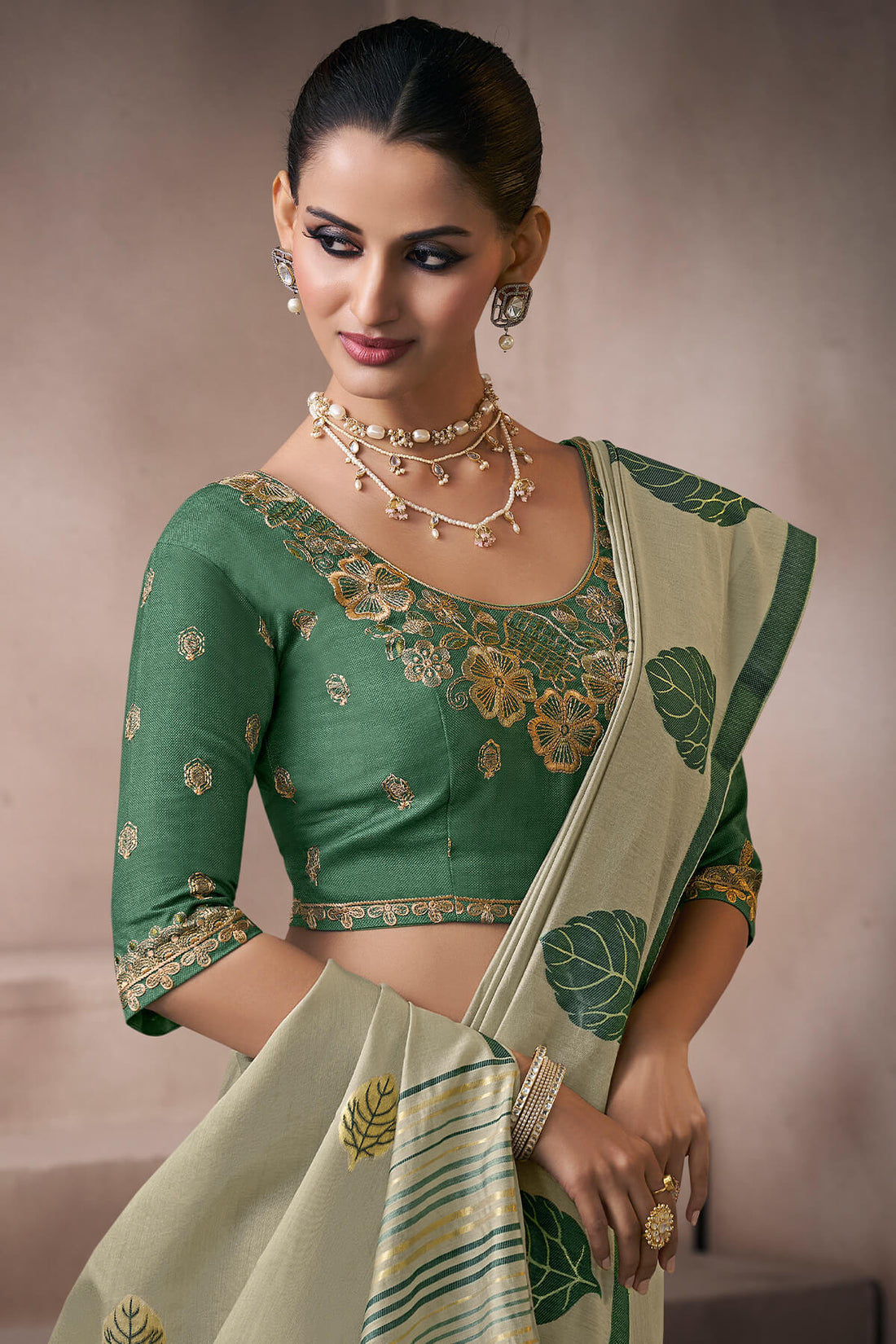 Bucolic Green Viscose Cotton Silk Saree With Energetic Blouse Piece